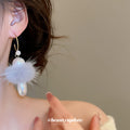 Gray Pom Pom Faux Pearl Drop Hook Earrings With Decorative Metal Details view 4