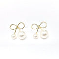 Gold Tone Pearl Bow Heart and Geometric Stud Earrings view 5