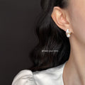 Gold Tone White Leaf Multicolor Stone And Large Pearl Stud Earrings view 2