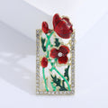 Red Enamel Poppy Brooch Crystal Rectangle Frame Gold view 6