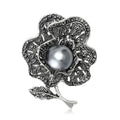 Black Crystal Flower Brooch With Gray Pearl Center view 1