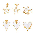 White Shell Heart Starfish Rings Earrings Charms Gold Steel view 5