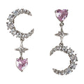 Silver Asymmetric Moon Heart Crystal Drop Earrings Pair view 5