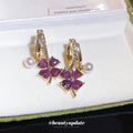 Gold Purple Flower and Pearl Drop Earrings for Everyday Styling view 2