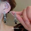 Silver Tone Black Teardrop And Gray Crystal Necklace Earring Set view 3