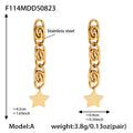 Gold Stainless Steel Star Tassel Drop Earrings Two Model Styles view 6