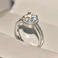 Silver Tone Round Halo Ring With Double Row Pavé Band view 4