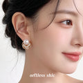Gold-Tone Pearl Knot Baguette Crystal Stud Earrings view 2