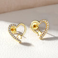 Gold Tone Open Heart Cat Stud Earrings With Clear Stones view 3