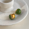 Gold Tone And Deep Green Chunky C Shape Stud Earrings For Women view 3