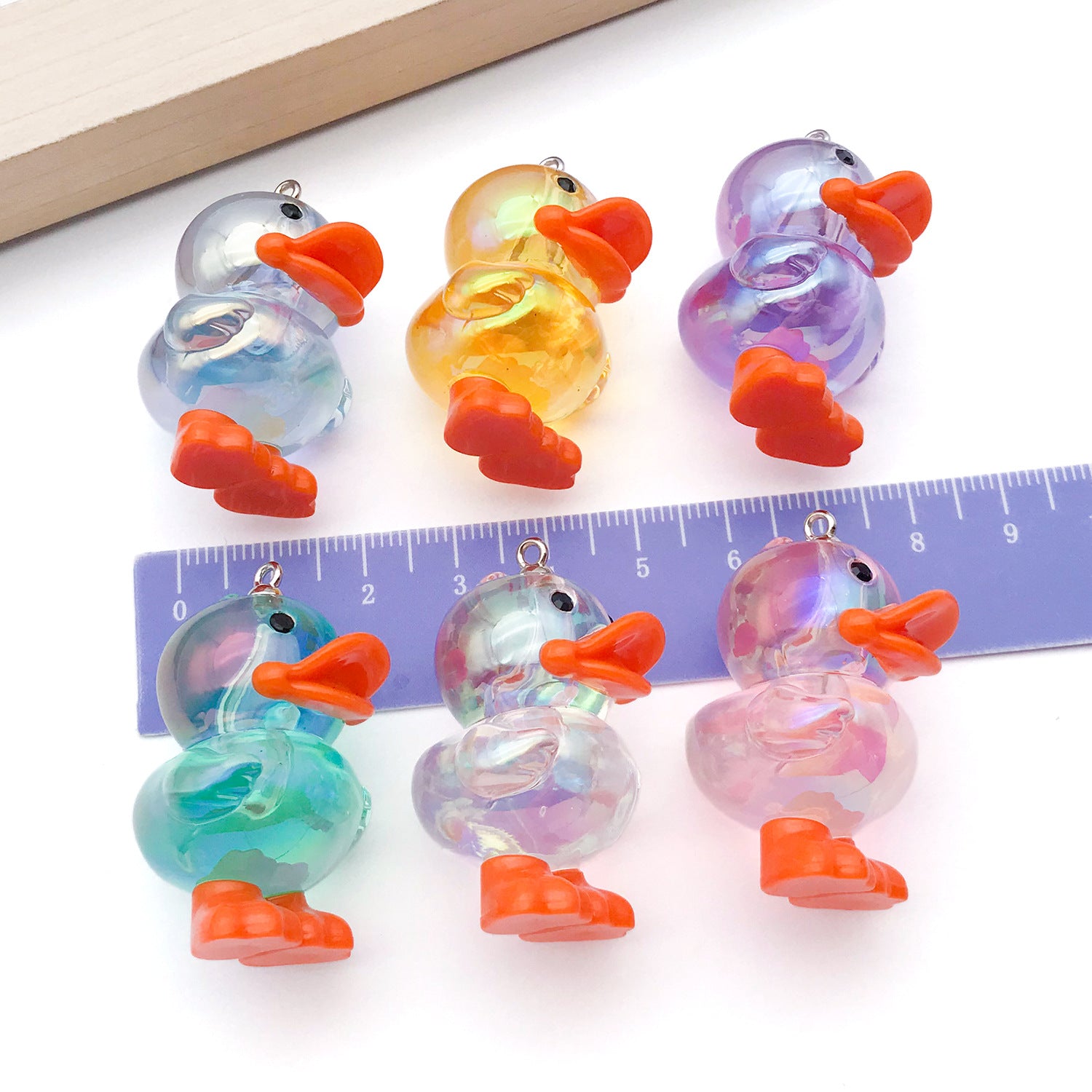 Iridescent Acrylic 3D Duck Charm Pendant for DIY Keychain Bag Jewelry Accessories