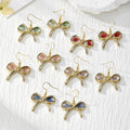 Gold Bow Dried Flower Resin Drop Earrings Five Petal Colors view 1