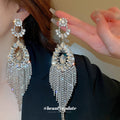Silver Tone Crystal Teardrop Fringe Statement Earrings view 1