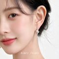 Silver Conch Shell Pearl Teardrop Crystal Dangle Earrings view 2