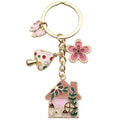 Pink Mushroom House Butterfly and Flower Enamel Charm Keychain view 5