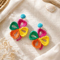 Eleven Color Woven Four Leaf Flower Statement Earrings view 6