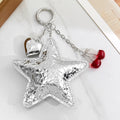 Silver-Tone Crackled Star Bag Charm With Heart And Cherry Keychain view 5