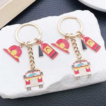 Fire Helmet Truck Uniform Extinguisher and Flame Keychains