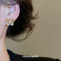 Gold Tone Openwork Butterfly Stud Earrings with Clear Crystals view 4
