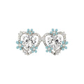 Blue Floral Crystal Heart Cluster Statement Stud Earrings view 5