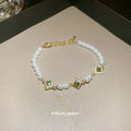Gold Pearl Green Stone Bracelets Square and Star Styles view 4