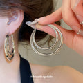 Triple Layer Hoop Earrings in Gold and Silver Tone view 3