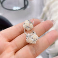 Silver Tone Pearl and Crystal Flower Hoop Earrings view 4