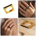 Square Black Acrylic Bar Geometric Ring Gold Steel Sizes view 4