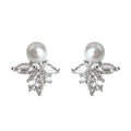 Silver-Tone Pearl Stud Earrings Ice Crystal CZ Cluster view 5