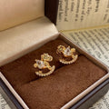 Gold Tone Crystal Rocking Horse Stud Earrings Fashion Earrings view 1