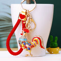 Mixed Jeweled Rooster and Hen Keychains in Three Distinct Designs view 2