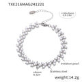 Imitation Pearl Heart Link Necklace Bracelet Gold Steel view 7