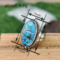 Antique Silver Oval Blue Turquoise Look Cabochon Finger Ring view 4