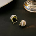 Gold Seed Pearl Cluster Teardrop Huggie Hoop Earrings view 3