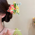 Fabric Plumeria Flower Hair Fork Comb Pins Seven Colors view 3