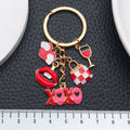 Red Xoxo Lips Heart and Wine Glass Metal Keychain Set view 2