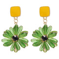 Yellow Square and Translucent Flower Drop Earrings view 5