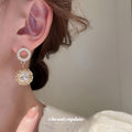Gold Tone Pearl Open Circle Drop Earrings Decorative Jewelry view 3