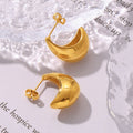 Hollow Crescent Moon Stud Earrings Gold And Steel Tone view 2
