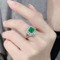 Rectangular Color Stone Halo Ring with Marquise Accents view 4