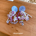 Blue and Purple Beaded Floral Tassel Clip-On Earrings view 2