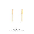 Gold Vertical Bar Drop Stud Earrings Pave CZ Drops view 1