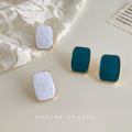 Gold Frame White Shell Chip Square Stud Earrings Pair view 4