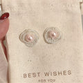 Silver Tone Wire Flower Pearl Stud Earrings Fashion Jewelry view 7