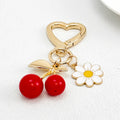 Cherry or Flower Charm Keychain with Gold-Tone Heart Clasp view 6