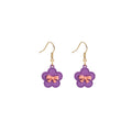 Purple Yellow Flower Bow Drop Earrings Soft Matte Hook view 5