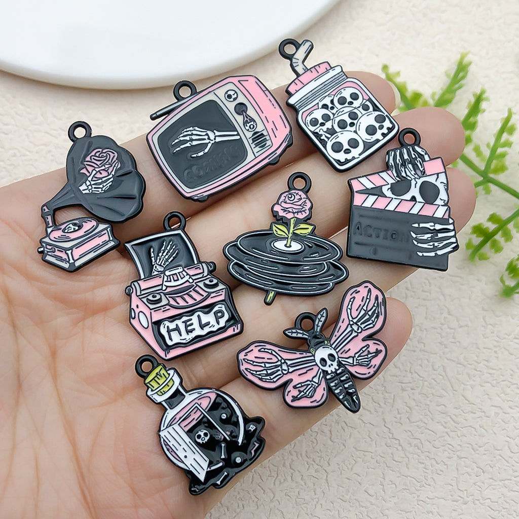 Enamel Zinc Alloy Halloween Skull Ghost Charm Pendant for DIY Earrings Keychain Jewelry