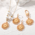Gold Tone Smiling Sun Keychain Earrings and Pearl Necklace view 2