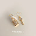 Gold Asymmetric Key Lock Drop Earrings Clear CZ Pave view 4