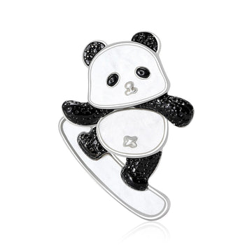 Black And White Panda Skateboard Brooch With Crystal Accent